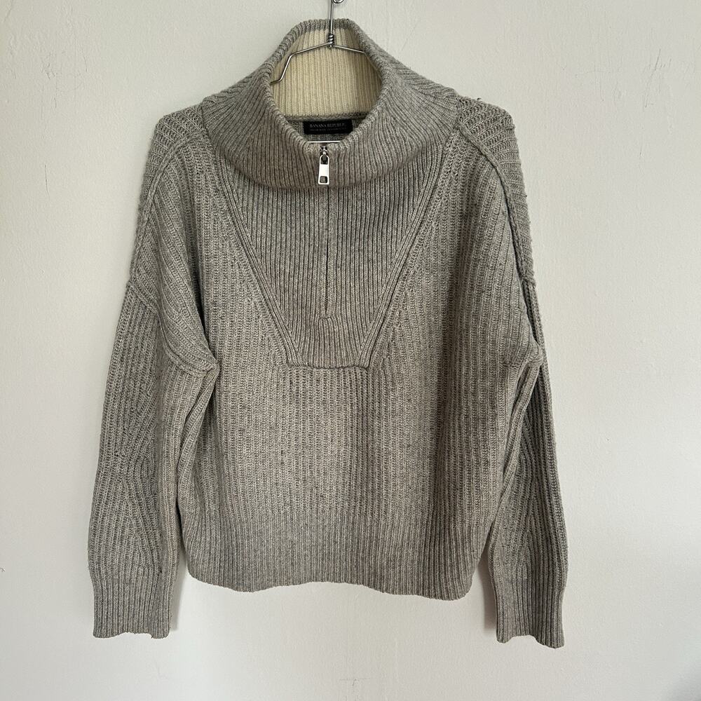 Women’s Banana Republic Half Zip Sweater Grey Italian Wool Cashmere Blend Size M